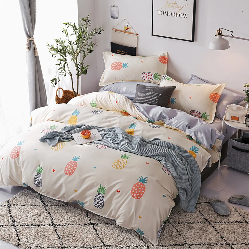 

3Pcs/set Multiple Size Cartoon Fruit Pineapple Printing Bedding Set Believe Miracles Bed Duvet Cover Bedspreads without Sheet