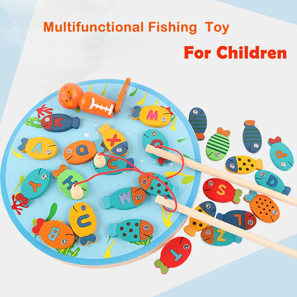 26 шт. рыболовные игрушки Магнитные деревянные игрушечная Рыбалка для малышей Алфавит ловля рыбы разноцветная игрушка костюм для детей от 2 до 4 лет