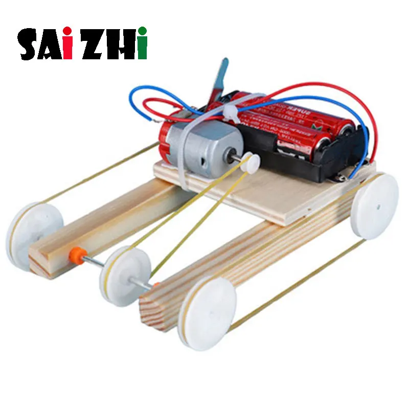 

Saizhi Wooden DIY Electric Pulley Four Wheel Drive Car Physic Science Assembly Model Kit Kids Educational Toy SZ3246