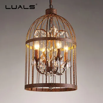 

Loft Vintage Pendant Lights Birdcage Suspension Luminaire LED Hanging Lamp Iron Industrial Crystal Hanging Light Art Lighting