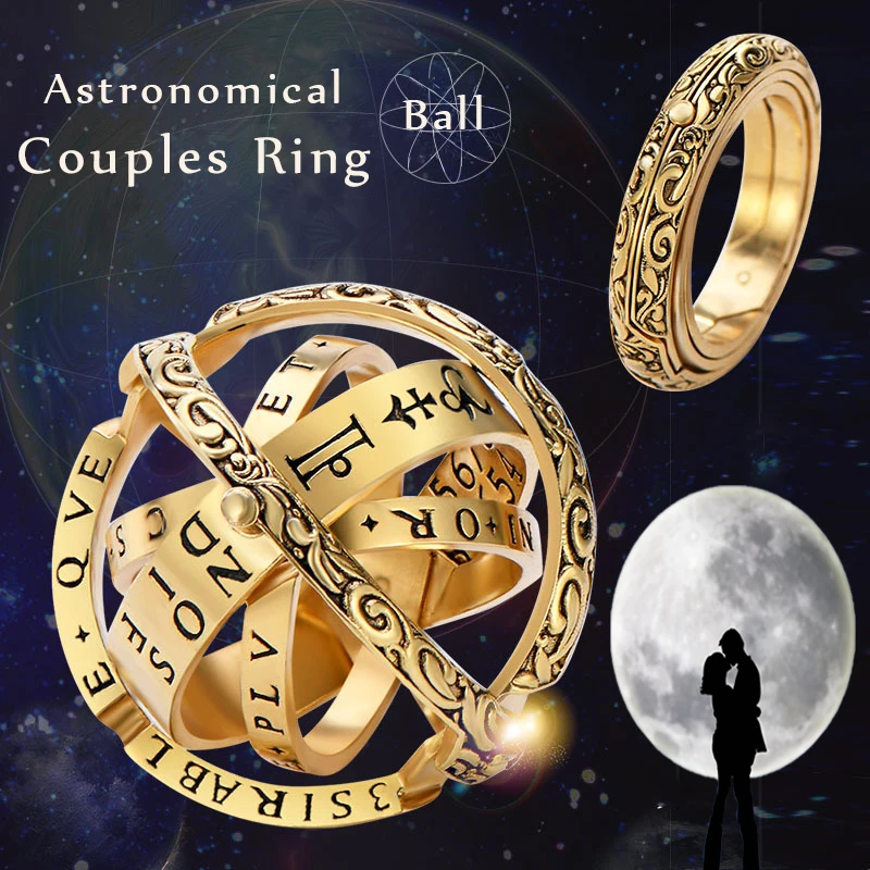 

Lovers 2019 New Gold Silver Sphere Rings Vintage Universe Planet Astronomical Ball Love Couple Ring