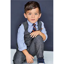 Kids Baby Boy’s Cotton Shirt and Pants Waistcoat Tie 4PCS Suit Outfits Sets Clothes