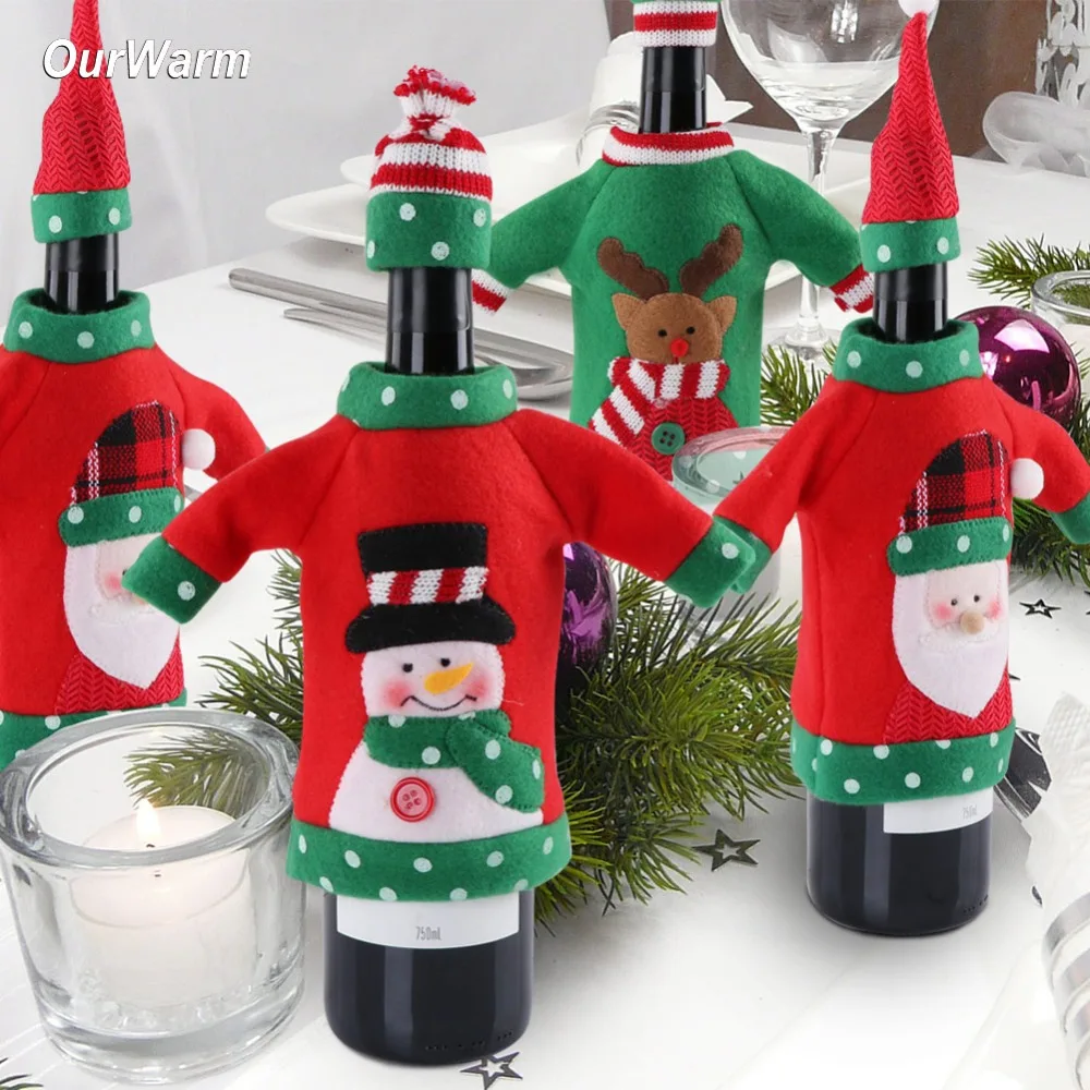 OurWarm 3 шт., Гадкий свитер/гном, Рождественский Топпер, Новогодняя крышка для бутылки, сумка, Рождественская одежда на бутылке