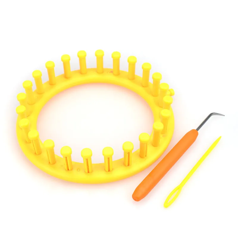New 14cm Yellow Round Circle Hat Knitting Kit Loom Yarn Needle Knit Hobby Knitting Machine DIY Craft Tools with Hook And Needle (6)