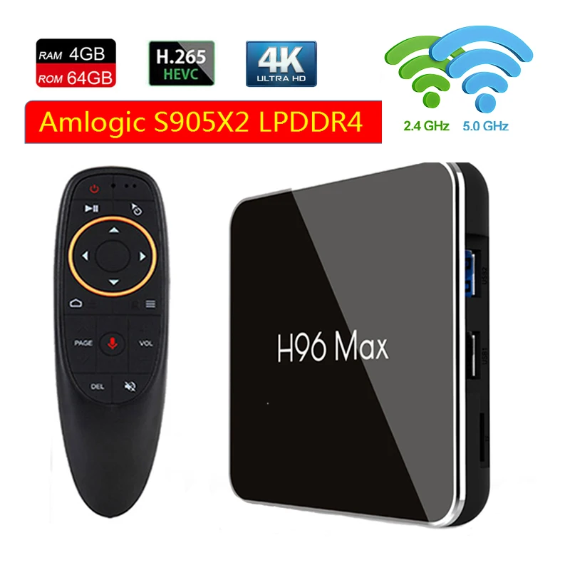 

H96 Max X2 android 8.1 tv box Amlogic S905X2 LPDDR4 H96 MAX android tv 4GB 64GB H.265 4K 1080P 2.4G&5G WIFI Google Voice Control
