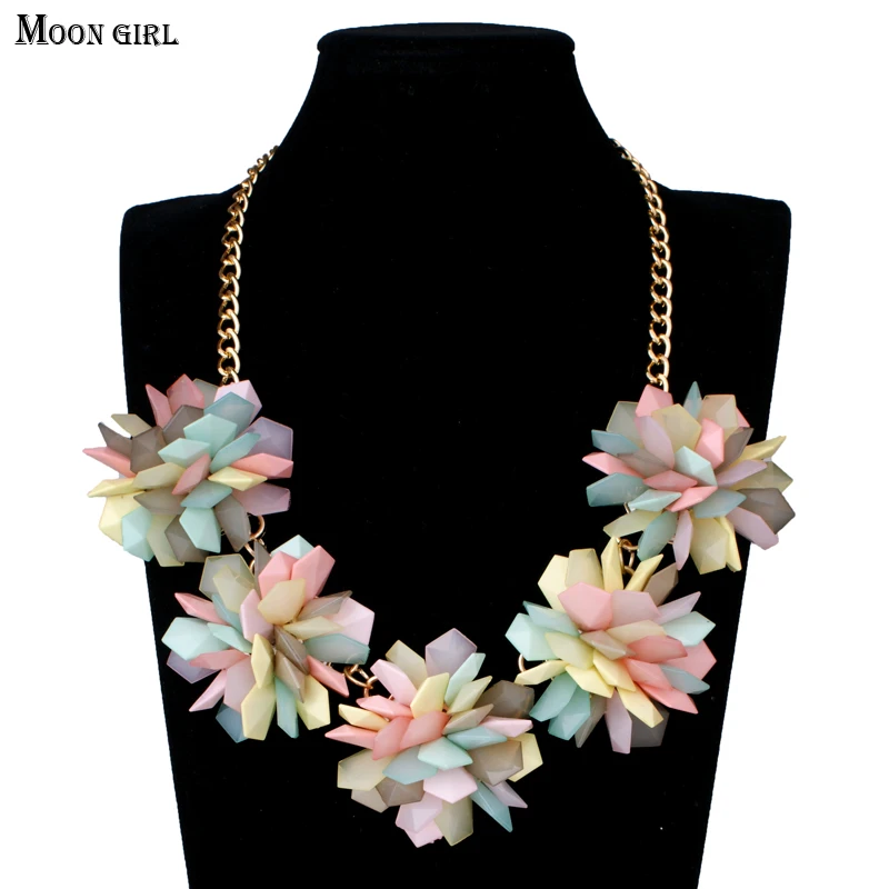 

MOON GIRL New Acrylic Flower Charms Choker Necklace Fashion jewelry display 2017 Maxi Statement Necklace for women