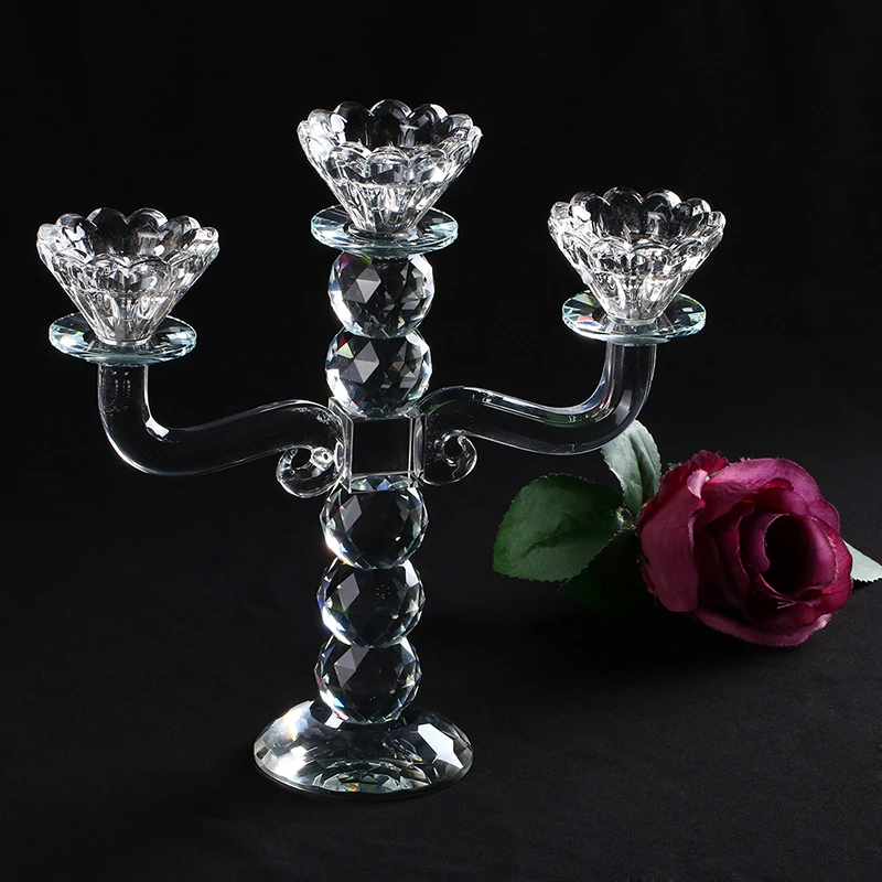 10.6'' Clear K9 Crystal Ball Candlestick Candle Big Holders 3 arms