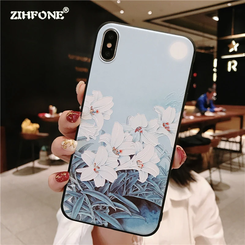 

Phone Case Coque For Huawei Mate 20 Pro P20 Lite Cases 3D Relief Flower Patterned Soft TPU Cover Fundas for Huawei P20 Pro Case