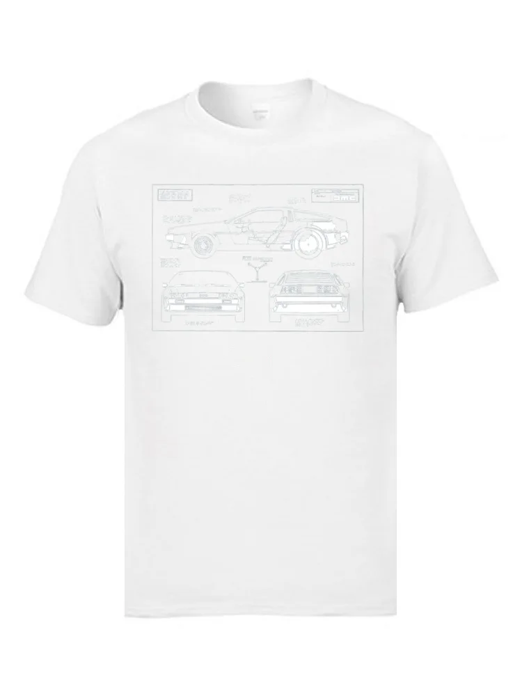 Funny Men New Design Summer Tees O-Neck Father Day Pure Cotton Top T-shirts Geek Short Sleeve Tops T Shirt Drop Shipping Back to the Future DeLorean blueprint 1393 white