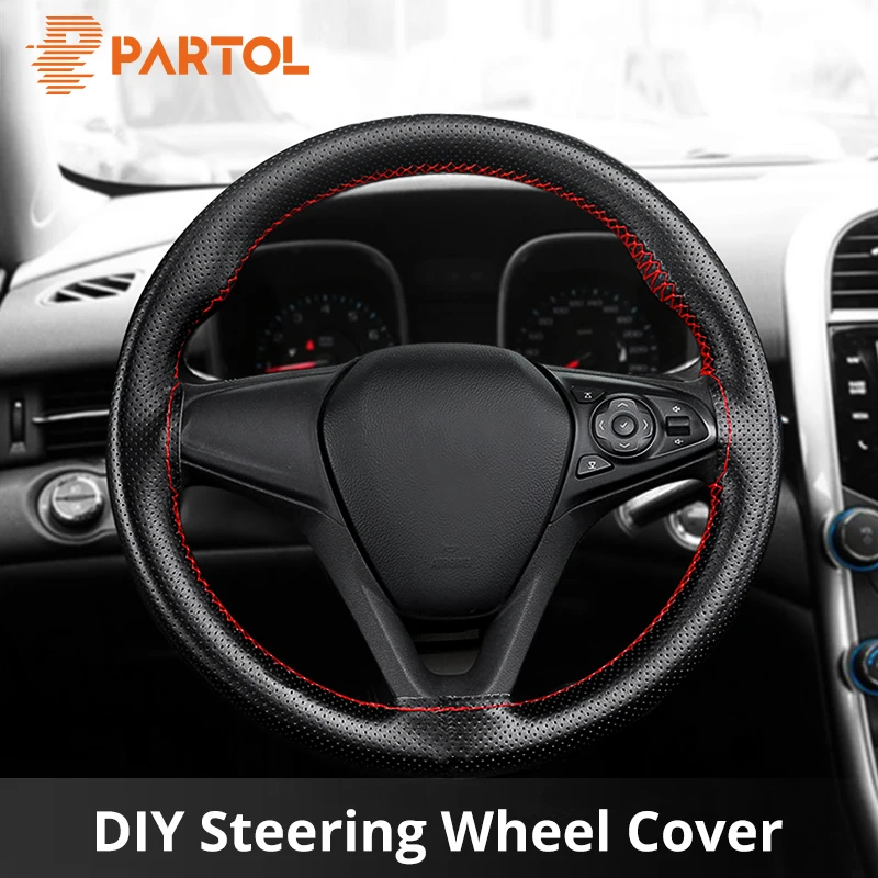 

Partol DIY Diameter 38CM Braid On Steering Wheel Soft Fiber Leather Auto Steering Wheel Cover with Needles Thread Car Styling