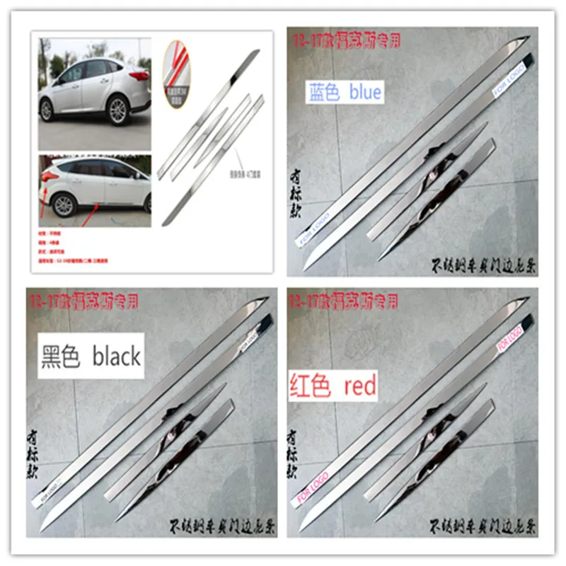 

For Ford Focus 3 Mk3 2012 2013 2014 2015 2016 2017 2018 Chrome Door Side Line Body Molding Trim Cover Garnish Accent Strip 4pcs