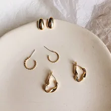 3 пар/компл. Мода модные Винтаж золотые маленькие серьги-гвоздики в Корейском стиле неправильные геометрические C круглые заклепки женские украшения, серьги