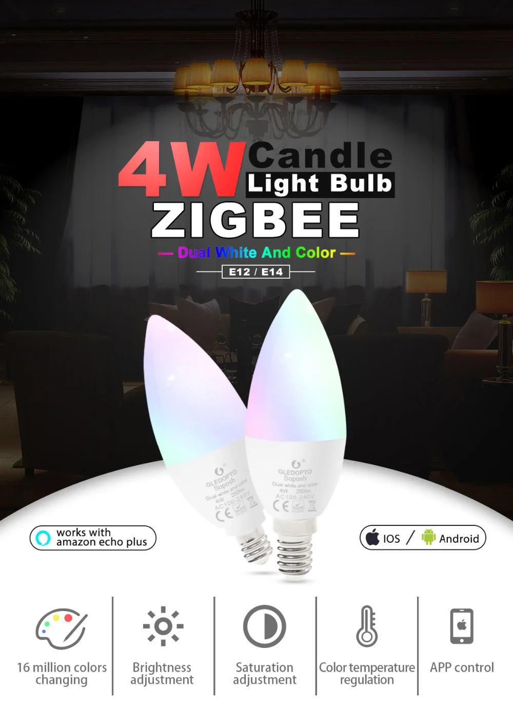 Zigbee ZLL свечи светодиодный лампочки E14 E12 4 W RGBCCT RGBW RGBWW CW Smart APP Управление 110 V 220 V 230 V 240 V работы с Amazon Echo