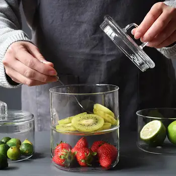 

New Stackable Heat Resistant Glass Bowl Transparent Salad Bowl Innovative Dessert Fruit Box with Lid Grain Jar #4O