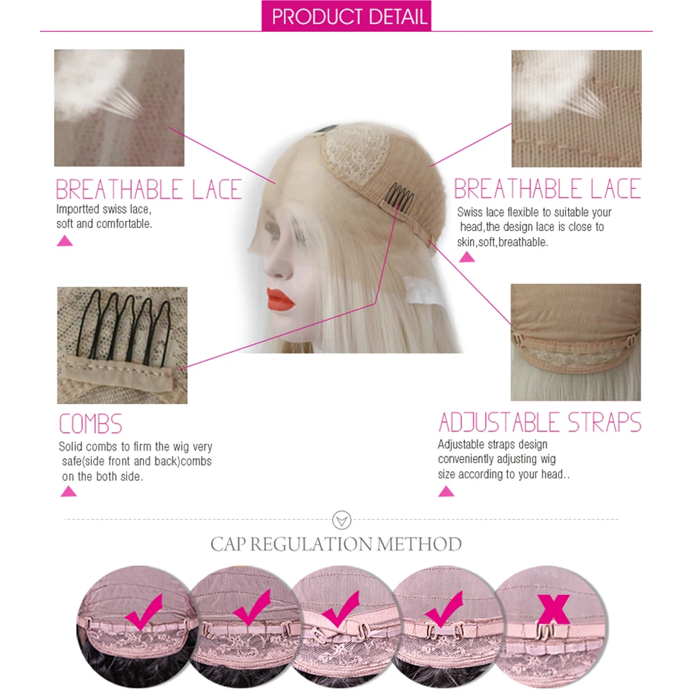 dianteira do laço glueless para perucas femininas