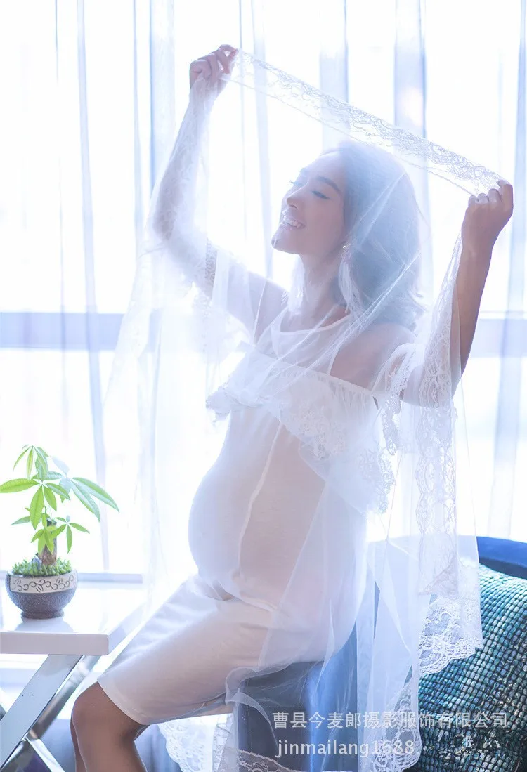 Средства ухода за кожей для будущих мам Подставки для фотографий летние пикантные белые Кружево Transperant беременных Одежда для беременных Для женщин фотосессии Кружево платье