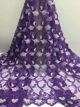 

Purple Color African Lace Fabric For Wedding Dress High Quality French Lace Fabric With Stones Fashion Nigerian Lace Fabric