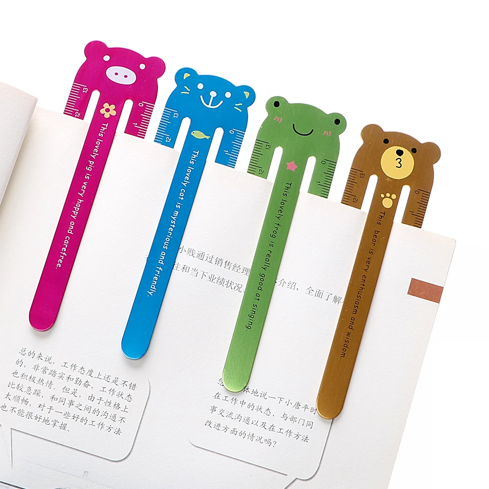 

DIYWORK 13CM Cartoon Paper Clip Ruler Frog Bear Pig Cat Shape Measuring Tools For Children Kid Cute Metal Ruler Gauging Tool