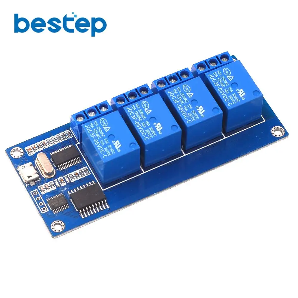 

Micro USB 5V 4 Channel Relay Module Relay Control Panel with Indicator 4 Way Relay output USB Interface