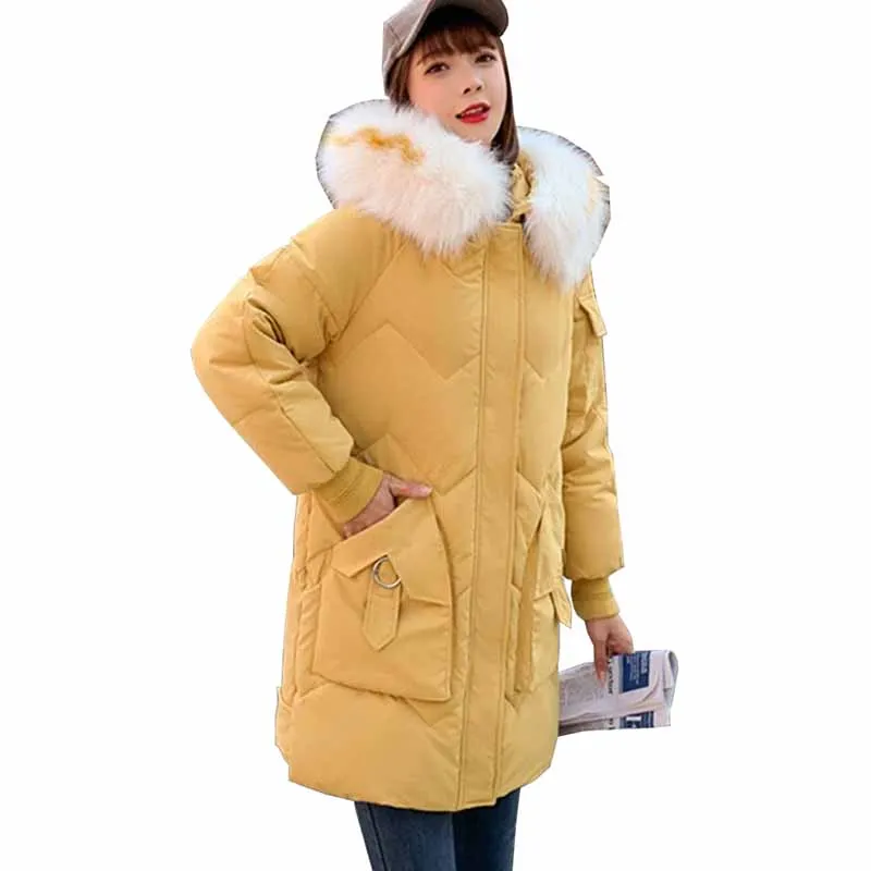 

Winter Jacket Women New 2019 Coats Fur collar Female Parka black Thick Cotton Padded Lining BF Student Down cotton Jackets G446