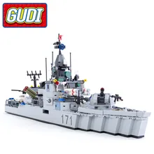Gudi военный фрегат строительные блоки армейский линкор лодка вертолет могучий ракета 693 шт. кирпичи развивающие игрушки для детей