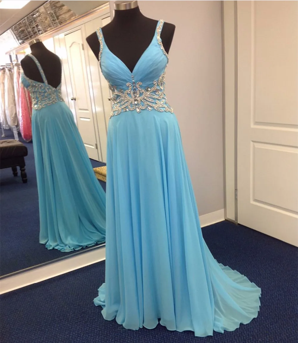 2017 Sexy Blue Prom Dress Floor Length A-Line Off Shoulder Spaghetti Strap Formal Gowns Chiffon Sleeveless Sky blue pink ball | Свадьбы и
