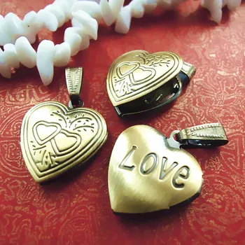 

20x5mm Vintage Photo Locket Pendant Antique bronze Brushed Copper Double Heart LOVE Marked Pendant Findings