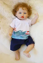Mini blau augen bebe reborn boy puppe 48 cm Volle Körper Silikon Reborns nette puppen für kinder geschenk bonecas brinquedo menino angela(China)