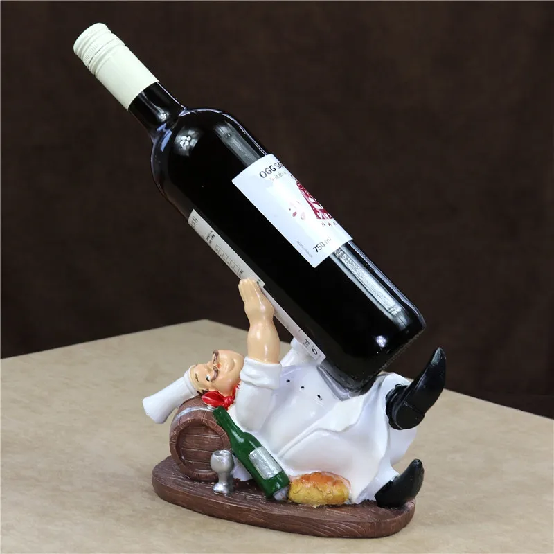 

Drunken Chef Statue Wine Holder Champagne Gourmet Cook Barrel Wine Bottle Rack Kitchen Decor Bar Art Craft Ornament Accessories