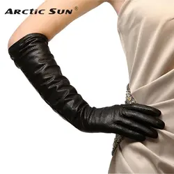 Модные черные Для женщин перчатки овчины 45 см длинные из натуральной кожи пять пальцев пальто элегантные зимние женские водительские