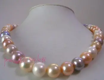 

12mm natural south sea white pink purple multicolor pearl necklace 20''14K