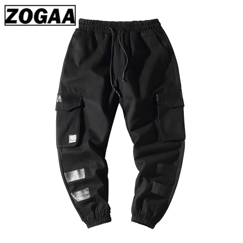 ZOGGA Spring Solid Full Cargo Pants with Pocket/elastic Drawstring 100%cotton Mid-waist Men Pants Without Fade/shrink/pilling