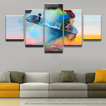 

Canvas Abstract Poster HD Print 5 Panel Color Skateboard Energetic Sports Home Decor Modular Picture Wall Art For Living Room