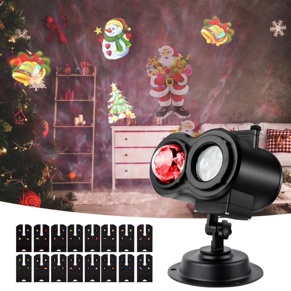 

2 in 1 LED Holiday Lighting Christmas Halloween Projector lights with 16 Slides with Moving Patterns Laser Landscape Projector