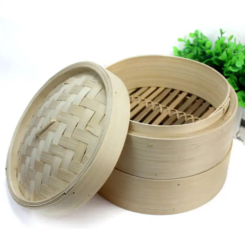 2 Layer Chinese Bamboo Steamer Steamed Buns Dim Sum Rice Kitchen