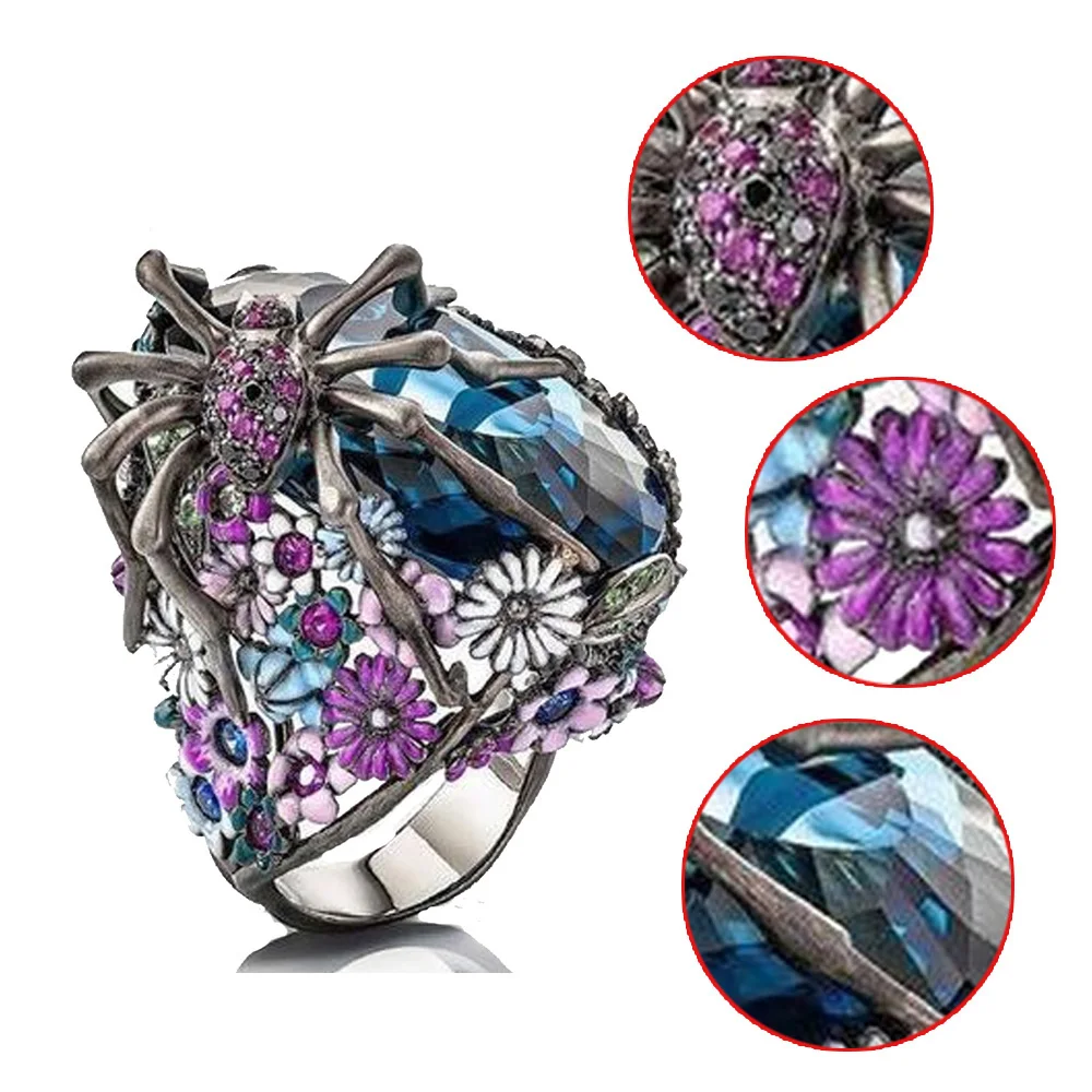 Модное турецкое женское серебряное кольцо ручной работы с цветком пауком Размер 6-10