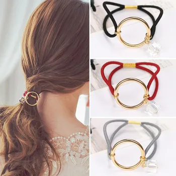 

6 Colors Women Hair Accessories Headwear Round Circle with Crystal Alloy for Hair Girls Ornament Rubber Headbands Elastic