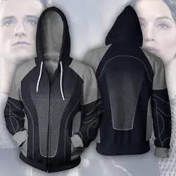 Косплей голод игровой костюм толстовки Katniss Everdeen Peeta Mellark 3D печать молния куртка с капюшоном вязаное пальто кардиган