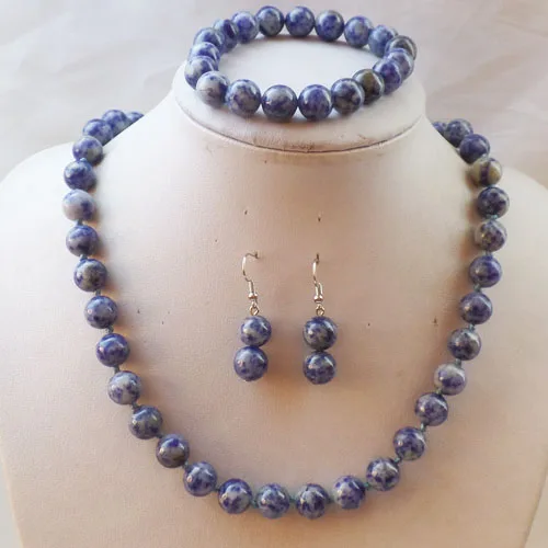 

Free shipping 10mm Blue Sodalite Round Beads Necklace Bracelet Earring Set (Min.order 10$ mix)