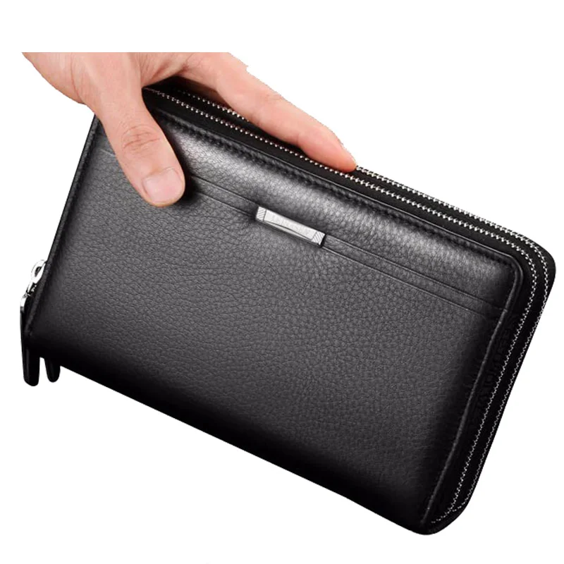 

LEINASEN Busines Men Wallets Long Style High Quality Card Holder Male Purse Double zipper Large Capacity Big Brand Luxury Wallet