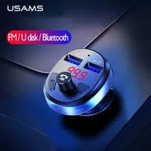 Автомобильное зарядное устройство USAMS для мобильного телефона, беспроводной fm-передатчик, светодиодный Bluetooth, автомобильный комплект, MP3 плеер, 3.1A, двойное USB зарядное устройство для автомобиля