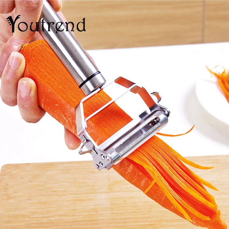 Sunkuka Julienne Peeler Stainless Steel Cutter Slicer with Cleaning Brush  Pro for Carrot Potato Melon Gadget Vegetable Fruit