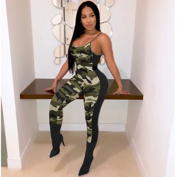 

Sexy Camouflage Strapless Sleeveless Backless Women Casual Bodycon Jumpsuit