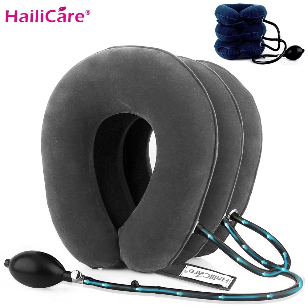 3 capas inflable aire cuello Cervical dispositivo de tracción cuello suave almohada para alivio del dolor cuello elástico US Stock