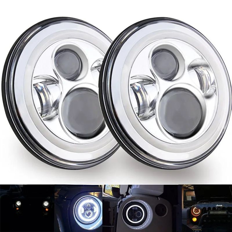 Круглсветодиодный светодиодные фары 7 дюймов 6500K Halo Ring Angel eyes DRL хромированные