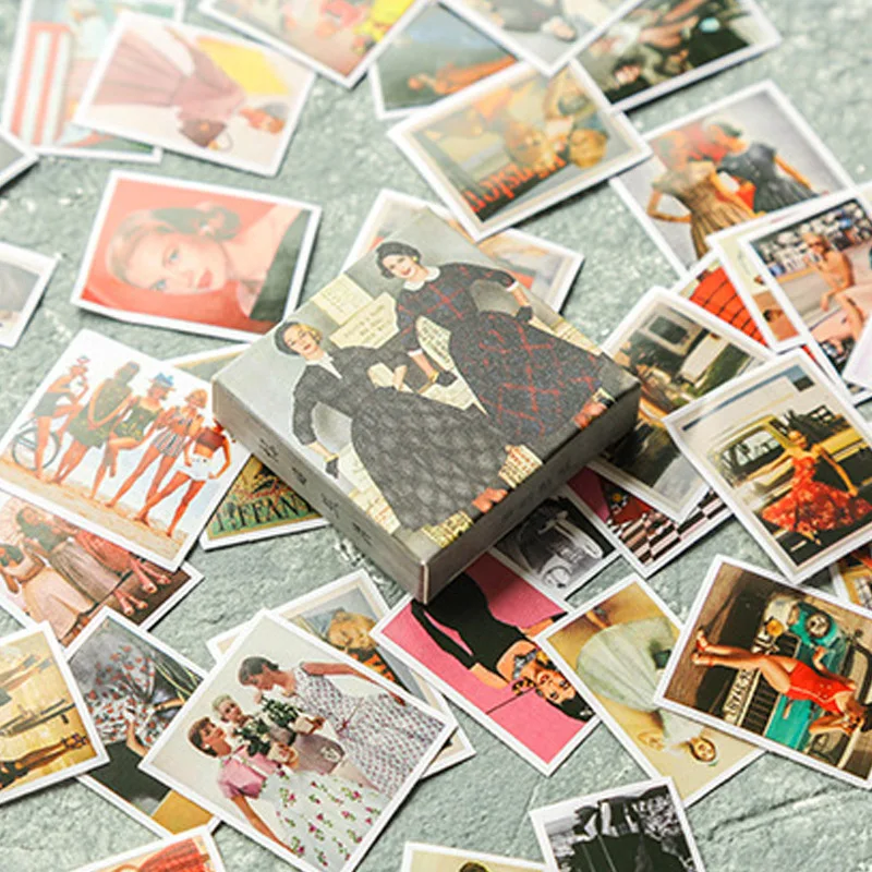 

40 pcs/box Nostalgic photos Sticker Cute Adhesive Journal DIY Stickers Diary Label Scrapbooking Sealing sticker School Supply
