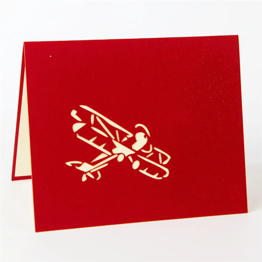 3D Pop UP Invitations Card 3D Paper Aircraft Plane Birthday Greeting Cards Business Cards Postcard Boy Gift Card