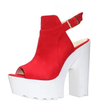 

Big Sale Red Black Orange Suede Peep Toe Thick Platform Women High Heel Sandal Summer Party Shoes Back Cut-out Buckle Strap Shoe