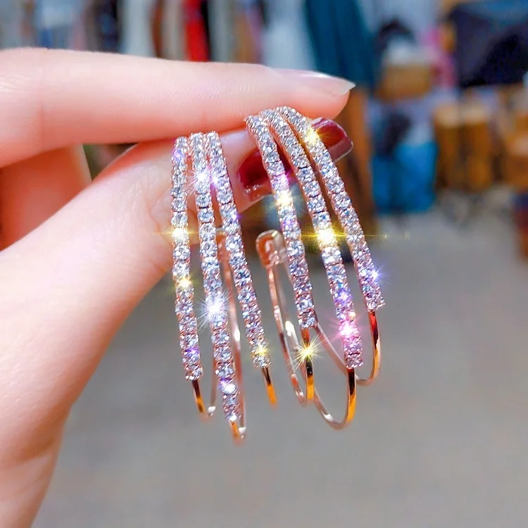 Классические металлические круглые женские серьги-кольца, модные простые Многослойные Длинные серьги, аксессуары, ювелирные изделия O4E692 - Окраска металла: rose gold earrings