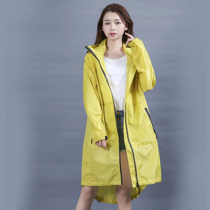 

Long Waterproof Yellow Raincoat Women Hooded Rain Coat Poncho Jacket Outdoor Rainwear Lady Raincoat Windbreak Rain Gear 40A0063